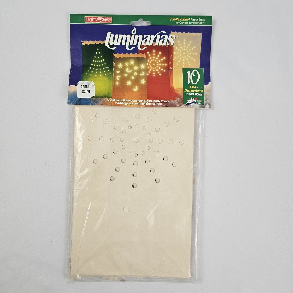 Vintage Luminarias 10 White Candle Bags Paper Holiday Light Styles USA